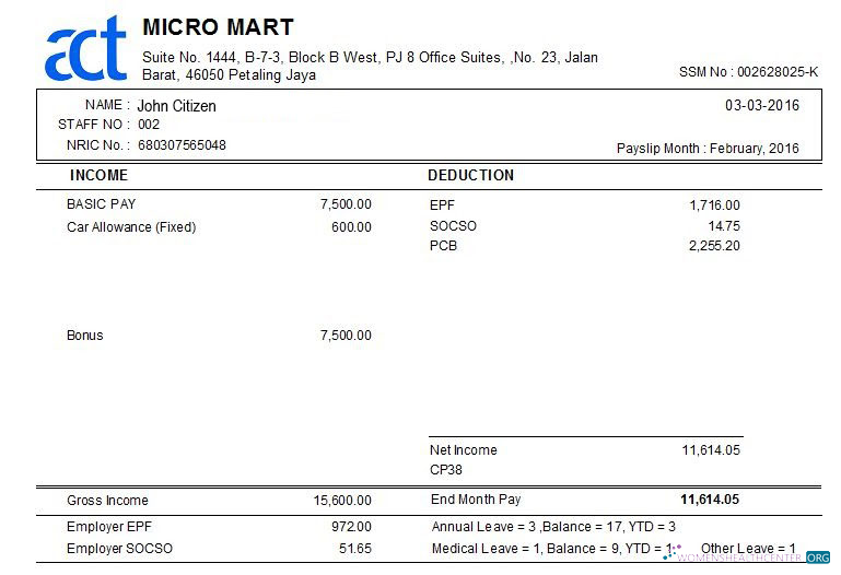 Download MALAYSIA MICRO MART payslip template in Word and PDF formats Photoshop template